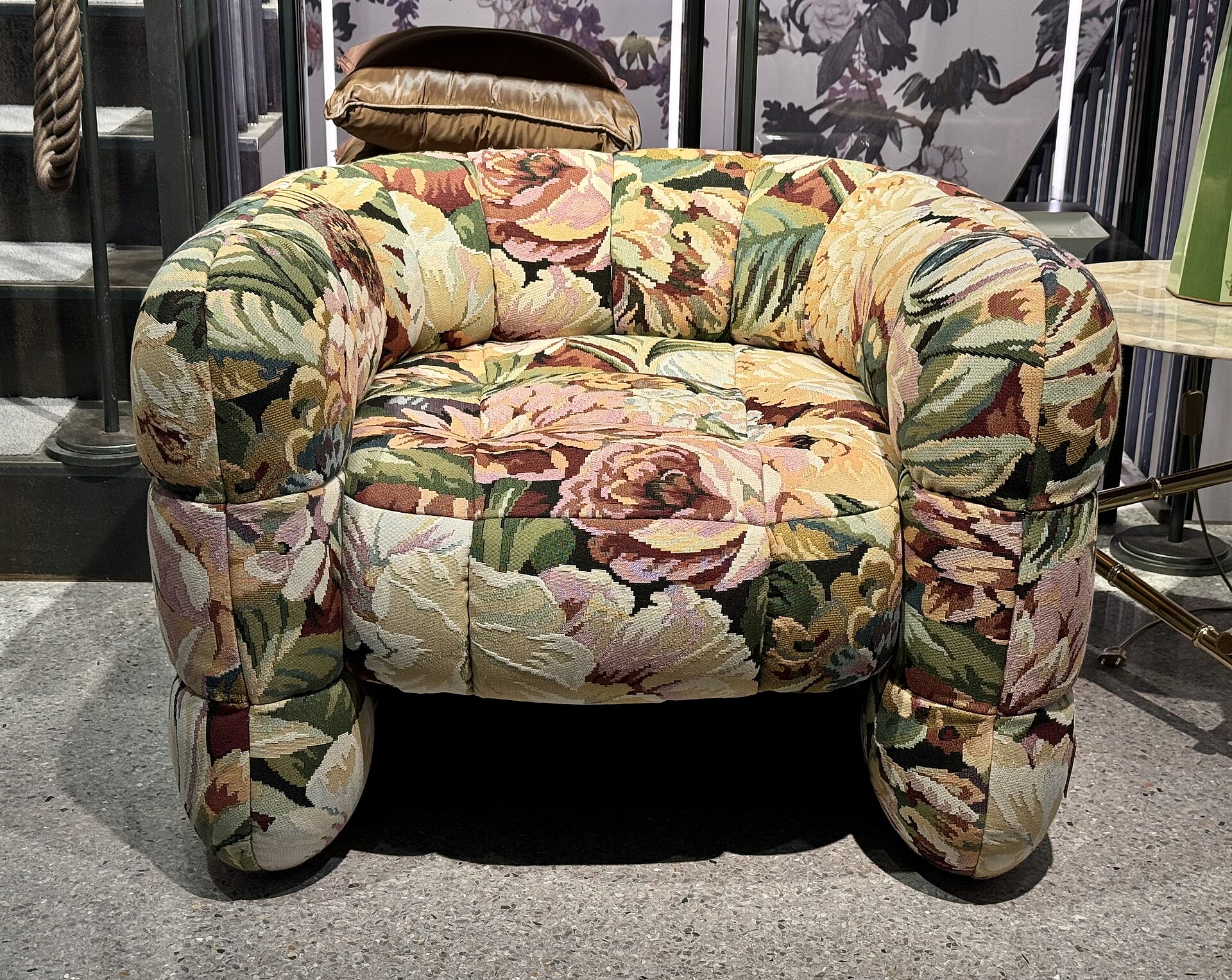 Quiltana armchair, designed by ETRO Home Interiors Design Team, 2024, poplar wood, polyurethane foam, seat with polyurethane foam, 40 x 92 x 79 cm, sold at Etro Boutique (Via Pontaccio no. 17), Milan
